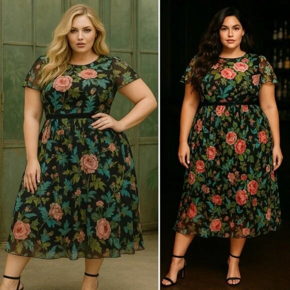 Mac Duggal Dresses & Skirts - NWT Mac Duggal Floral Midi Dress with Sheer Overlay Style 9149 Size 18